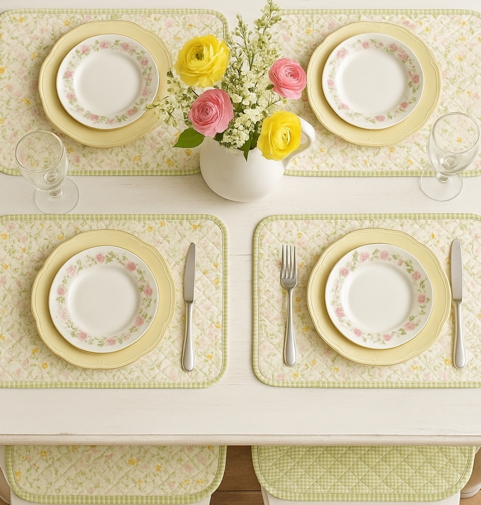 4- NWOT Laura Ashley Lifestyles Reversible Quilted Placemats  Floral & Gingham